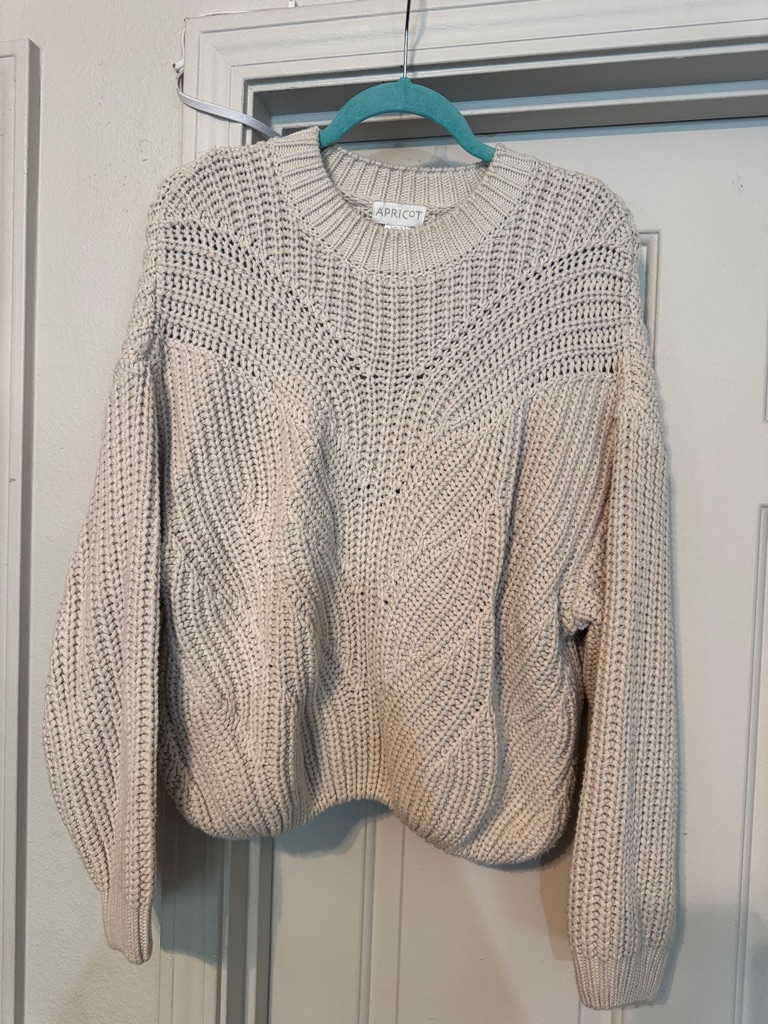 Apricot Cream Chunky Cable Knit Crewneck Sweater